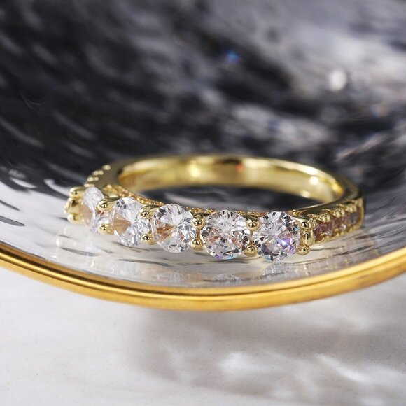 🔥14K GOLD PRONG ETERNITY ROUND CUT MOISSANITE 5 STONE ENGAGEMENT RING, K750 - Picture 4 of 7